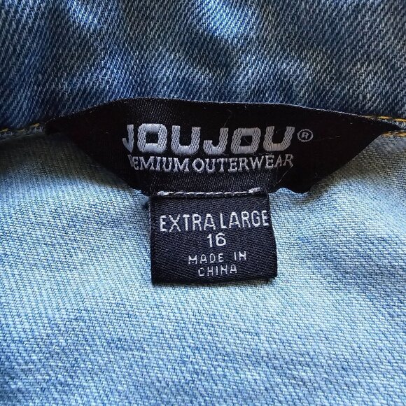 JouJou Jean Jacket Womens Size Extra Large Denim Button Front Pockets Faded Blue - Picture 8 of 16